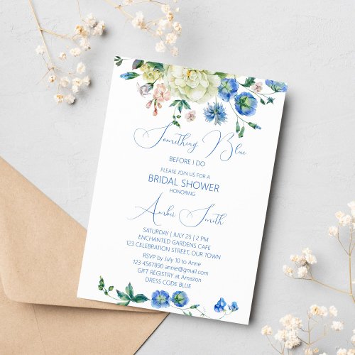 Something blue before i do bridal shower floral invitation