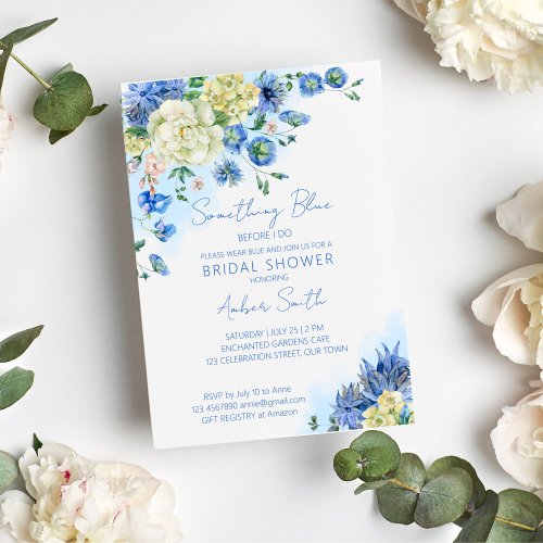 Something blue before i do bridal shower floral invitation