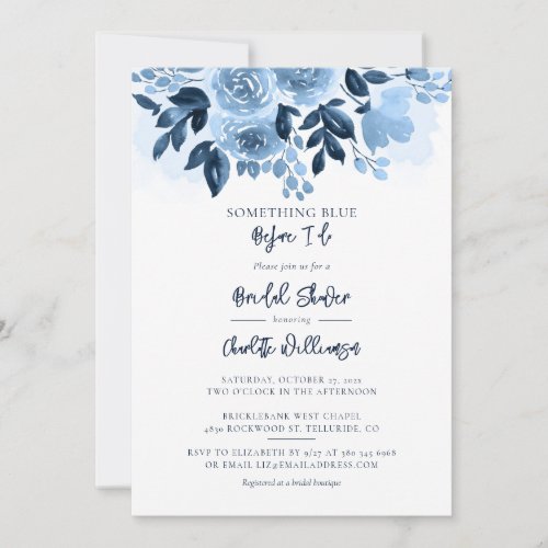 Something Blue Before I Do Bridal Shower Floral Invitation