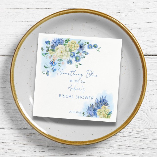 Something blue before i do bridal shower floral napkins (Something blue before I do bridal shower personalized napkins delicate dusty blue flowers botanical)