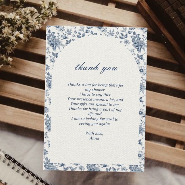 Something Blue Before I do Bridal Shower Floral Thank You Card (thank you bridal shower card something blue before i do" chinoiserie victorian art foile blue)