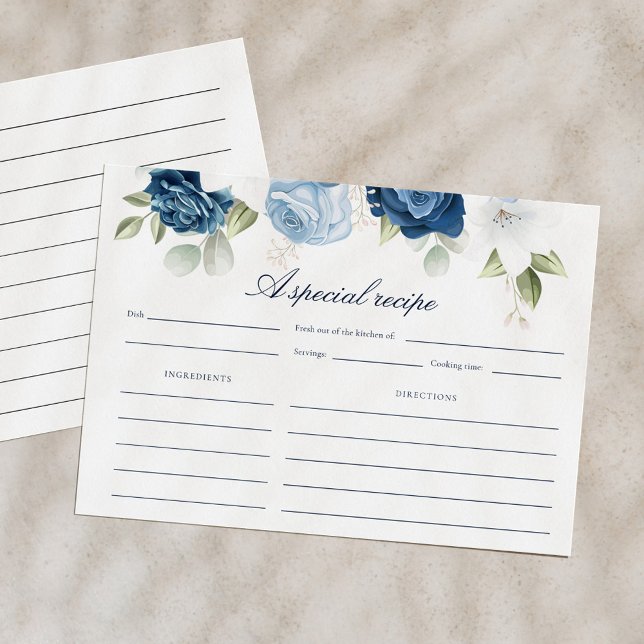 Something Blue Before I Do Bridal Shower Recipe Enclosure Card (Dusty Blue Floral Special Recipe Card)