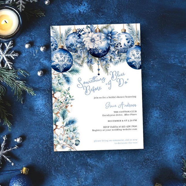 Something Blue Before I Do Christmas Bridal Shower Invitation (Something Blue Before I Do Christmas Bridal Shower Invitation by Darling & May)