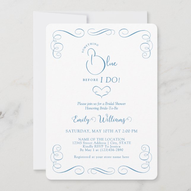 Something Blue Before I Do Elegant Bridal Shower Invitation (Front)