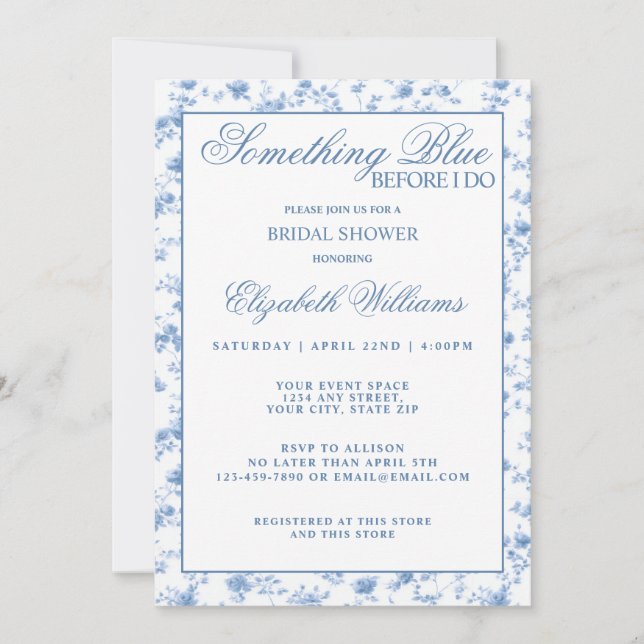 Something Blue Before I Do Elegant Bridal Shower  Invitation (Front)