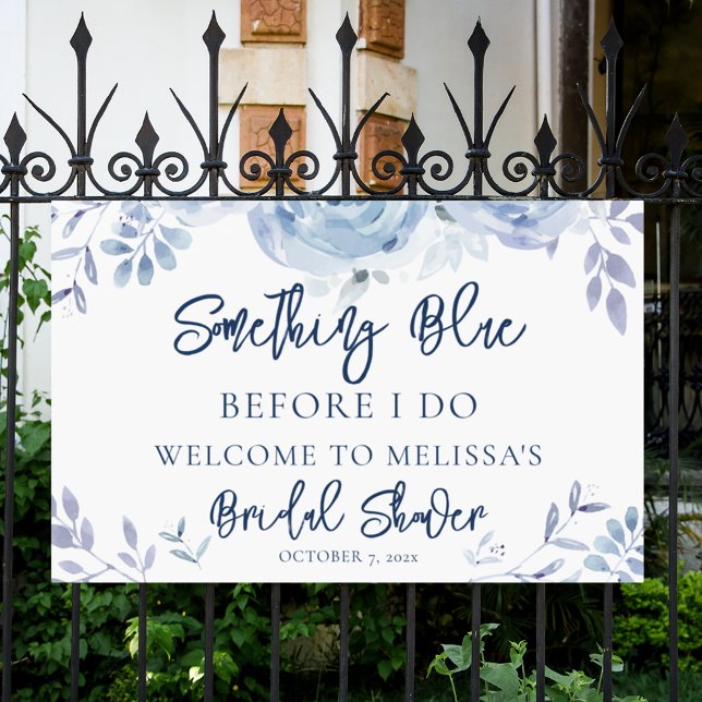 Something Blue Before I Do Floral Bridal Shower Banner (Dusty Blue Floral Script Something Blue Bridal Shower Banner)
