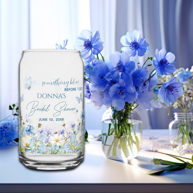 Something Blue before 'I do' Floral Bridal Shower Can Glass (Creator Uploaded)