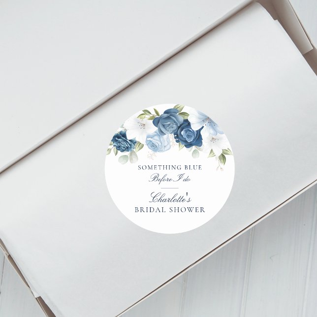 Something Blue Before I Do Floral Bridal Shower Classic Round Sticker (Dusty Blue Floral Something Blue Floral Classic Round Sticker)