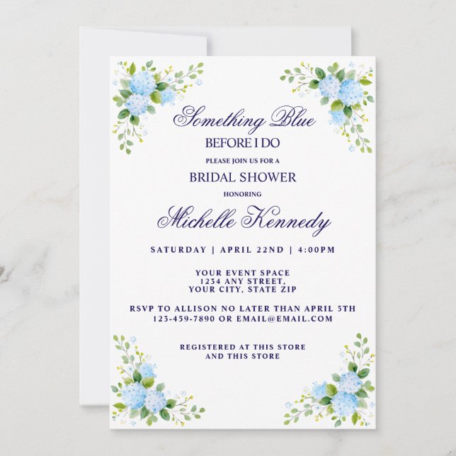 Something Blue Before I Do Floral Bridal Shower  Invitation (Front)