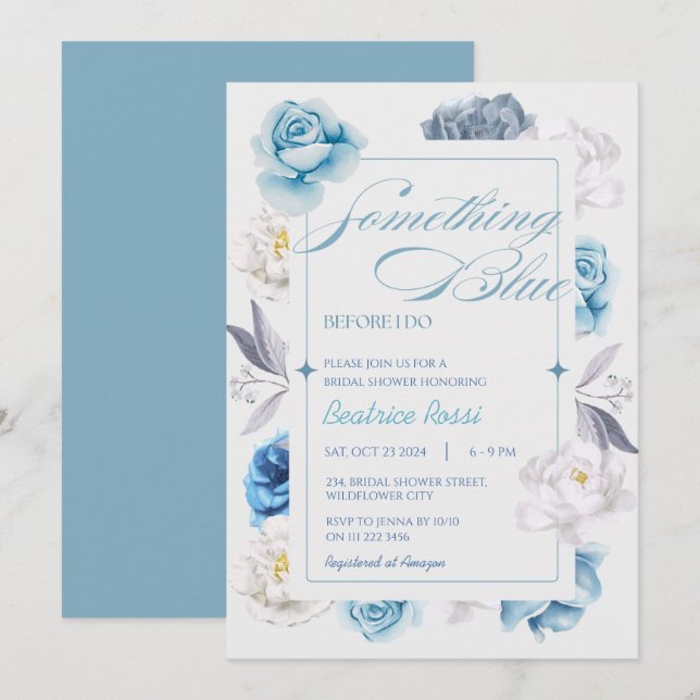 Something Blue Before I Do Floral Bridal Shower Invitation (Front/Back)