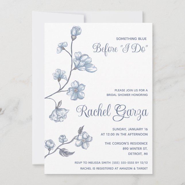 Something Blue before I Do! Floral Bridal Shower Invitation (Front)