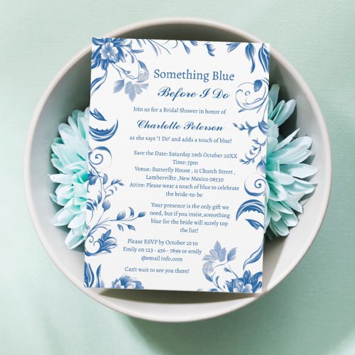 Something Blue Before I Do Floral Bridal Shower Invitation