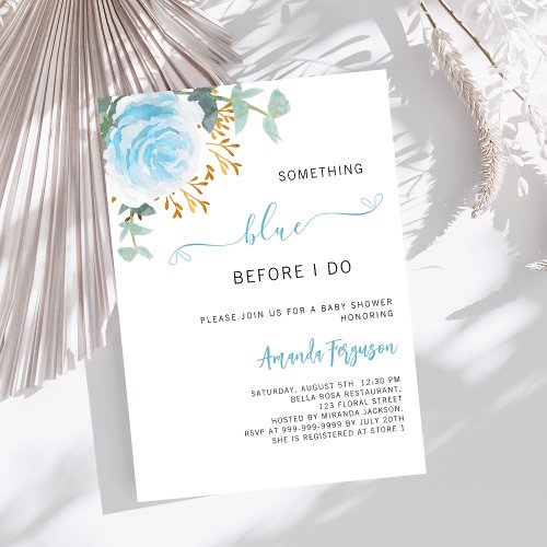 Something blue before I do floral Bridal Shower Invitation