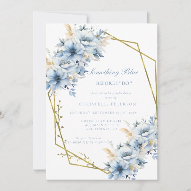 Something blue before i do floral Bridal shower Invitation (Front)