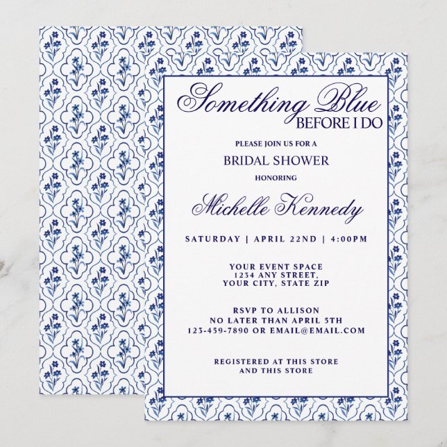 Something Blue Before I Do Floral Bridal Shower  Invitation (Front/Back)