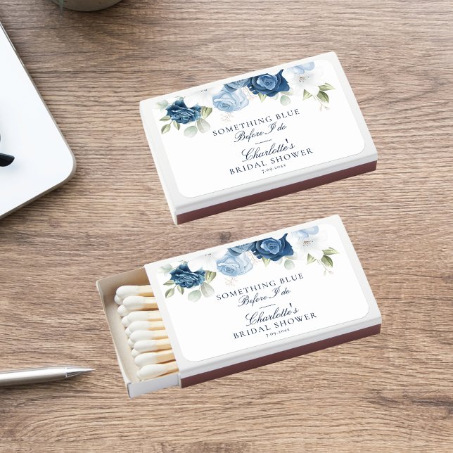 Something Blue Before I Do Floral Bridal Shower Matchboxes (Dusty Blue Floral Watercolor Something Blue Before I Do Bridal Shower Favor Matchbox)