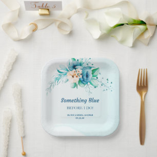 Something Blue Before I Do Floral Bridal Shower Paper Plates