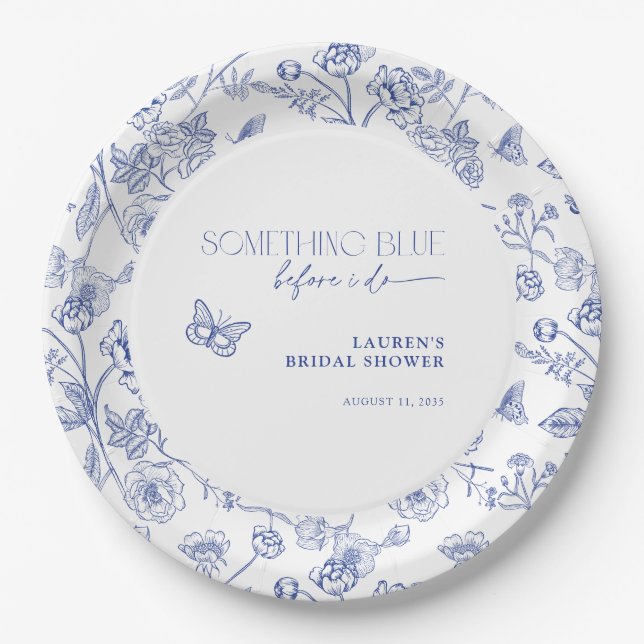 Something Blue Before I Do Floral Bridal Shower Paper Plates (Front)
