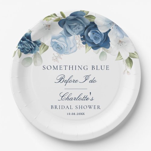 Something Blue Before I Do Floral Bridal Shower Paper Plates