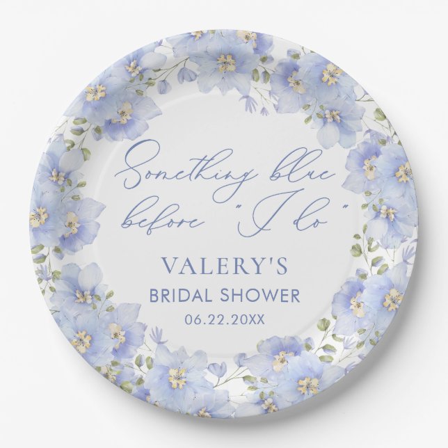 Something Blue Before I Do Floral Bridal Shower Paper Plates (Front)