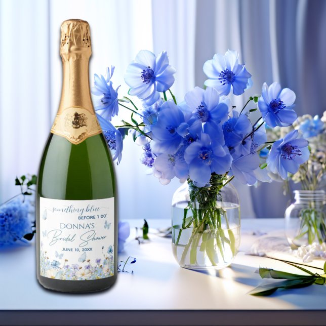 Something Blue before 'I do' Floral Bridal Shower Sparkling Wine Label (Creator Uploaded)