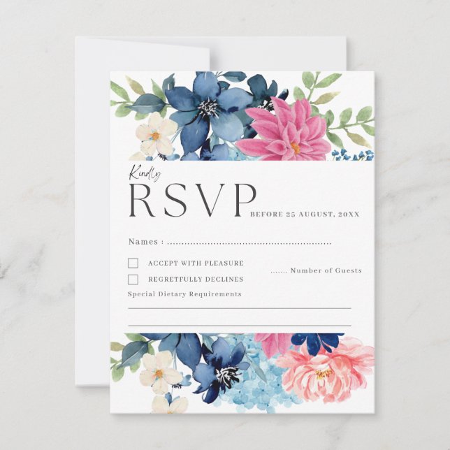 Something blue before i do floral Wedding RSVP Card (Front)
