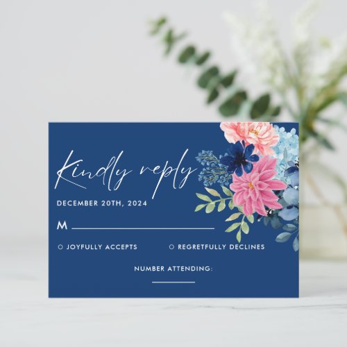 Something blue before i do floral Wedding RSVP Card