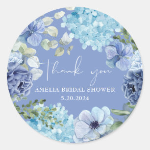 Something blue before i do hydrangea bridal shower classic round sticker