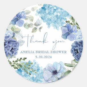 Something blue before i do hydrangea bridal shower classic round sticker