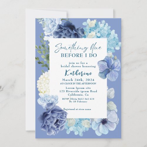 Something blue before i do hydrangea bridal shower invitation