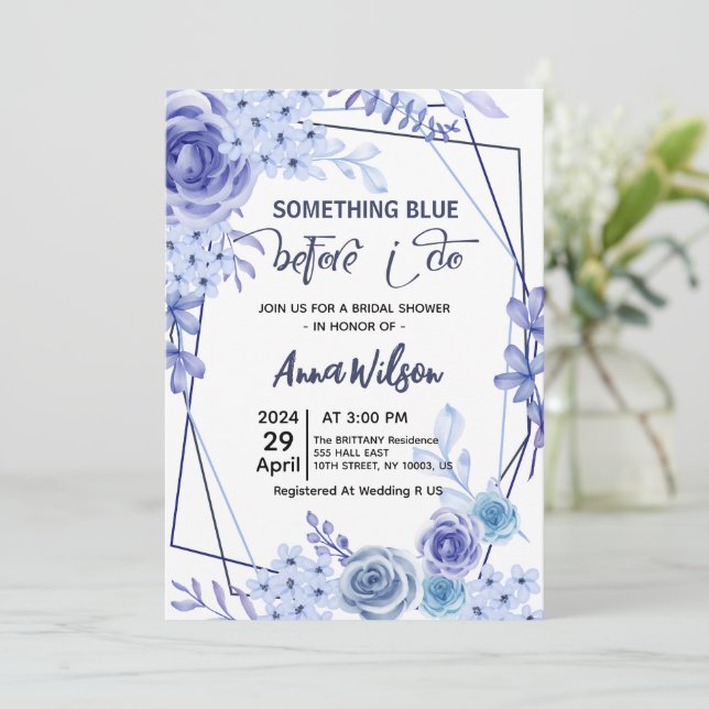 Something Blue Before I Do hydrangea Bridal Shower Invitation (Standing Front)