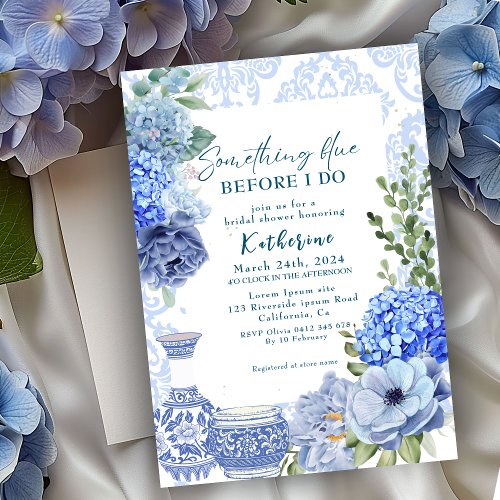 Something blue before i do hydrangea bridal shower invitation