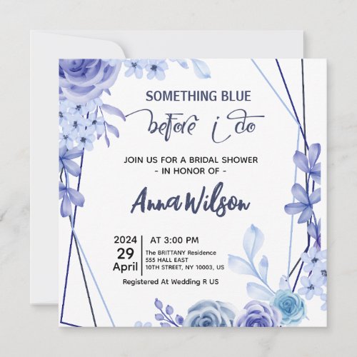 Something Blue Before I Do hydrangea Bridal Shower Invitation