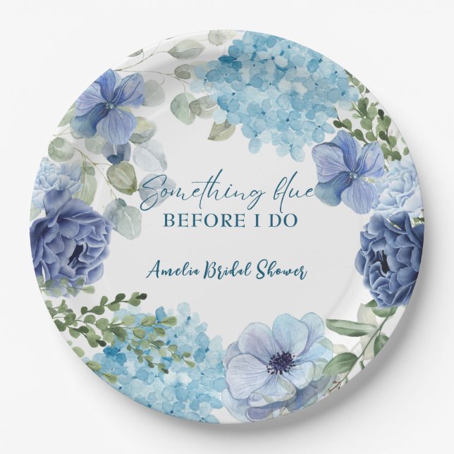 Something blue before i do hydrangea bridal shower paper plates (Front)