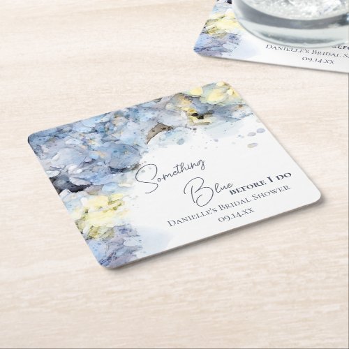 Something Blue Before I Do Hydrangea Bridal Shower Square Paper Coaster