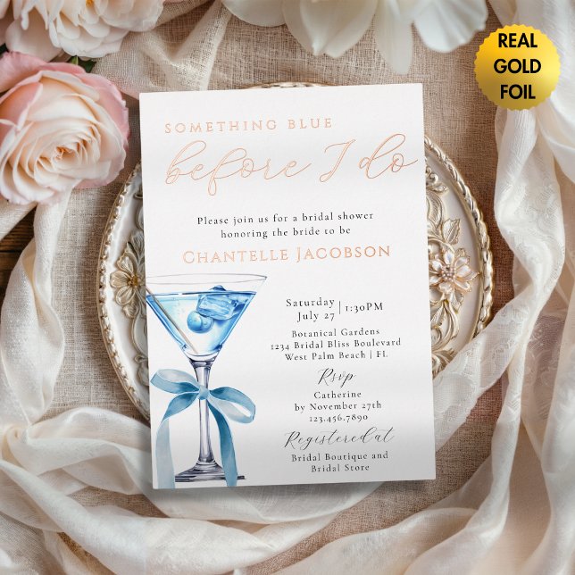 Something Blue Before I Do Martini Bridal Shower Foil Invitation (Creator Uploaded)