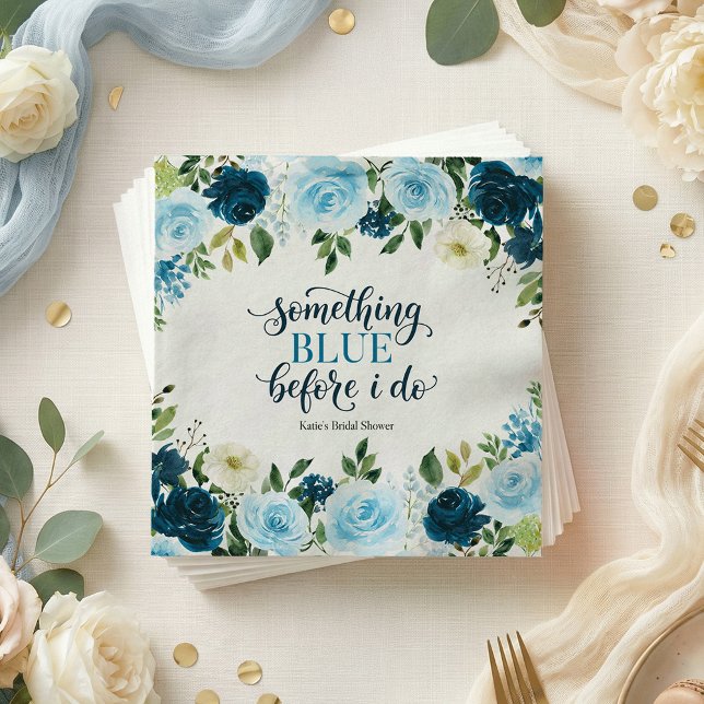 Something Blue Before I Do Navy Floral Bridal Show Napkins (Creator Uploaded)
