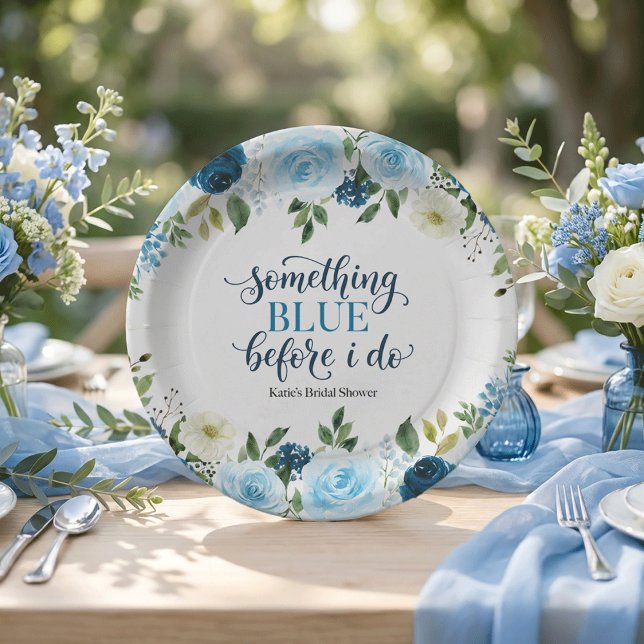 Something Blue Before I Do Navy Floral Bridal Show Paper Plates (Creator Uploaded)