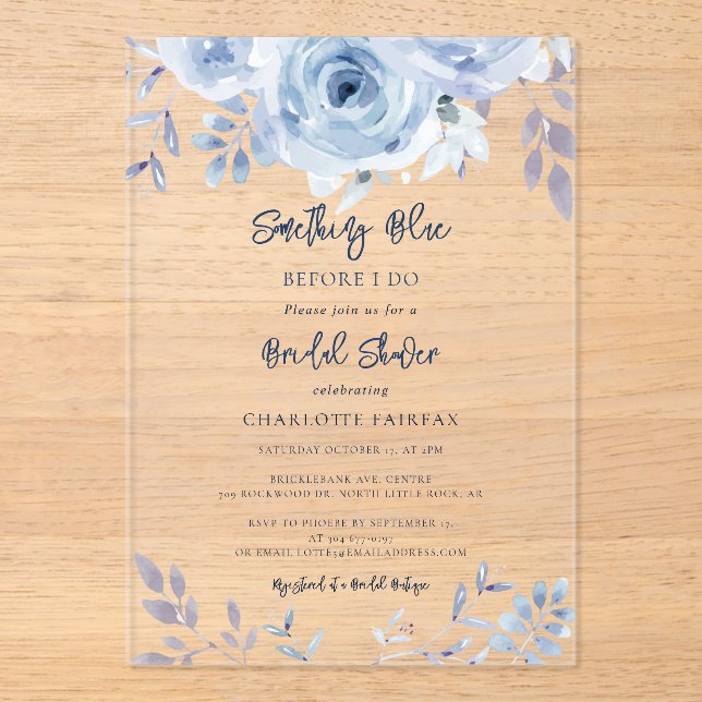 Something Blue Before I Do Script Bridal Shower Acrylic Invitations (Front)