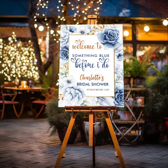  Something Blue Before I Do Wedding Welcome Sign (Something Blue Before I Do Wedding Welcome Sign dusty blue floral gold leaves wedding party sign )