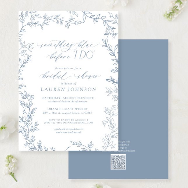 Something Blue Before QR Botanical Bridal Shower Invitation (Creator Uploaded)