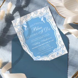 Something Blue Blue Bow Floral Bridal Shower Invitation