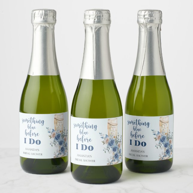 Something Blue Blush Roses Bridal Shower Sparkling Wine Label (Bottles)