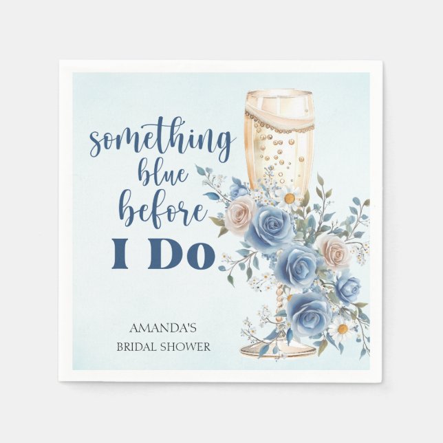 Something Blue Blush Roses Floral Bridal Shower Napkins (Front)