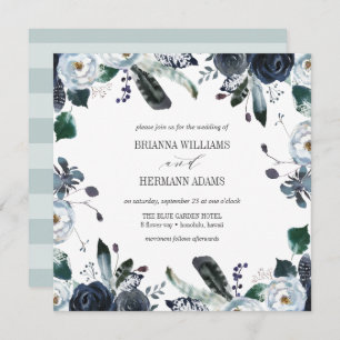 Something Blue   Boho Botanical wedding Invitation