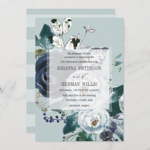 Something Blue Boho Chic flower wedding Invitation