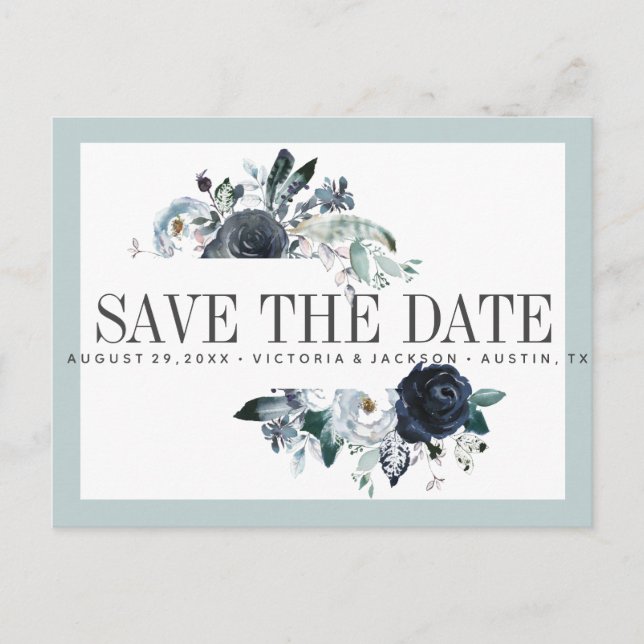 Something Blue | Boho WEDDING SAVE THE DATE Announcement Postcard (Front)