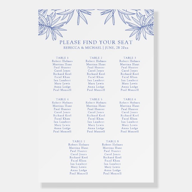 Something Blue Botanical Seating Chart Foam Board  (Front)