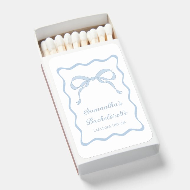 Something Blue Bow Bachelorette Party Matchboxes (Front Open)