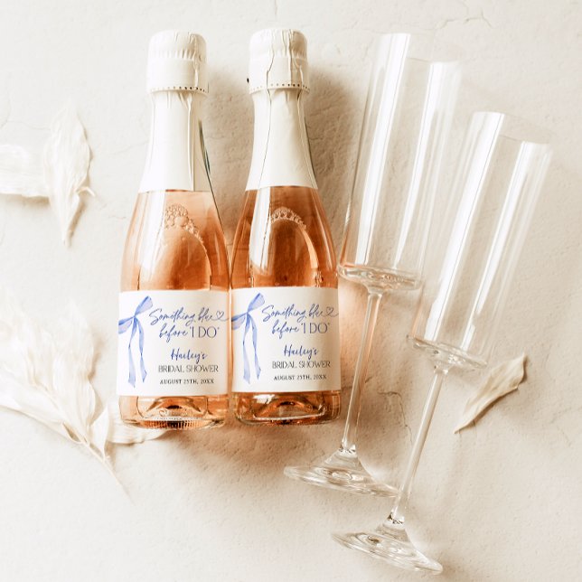 Something Blue Bow Bridal Shower, Bridal Brunch Sparkling Wine Label (Creator Uploaded)